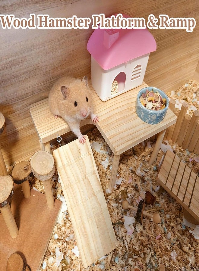 هامليدي منصة خشبية للهامستر مع سلم، منصة لعب لتسلق الفئران، ملحقات قفص، ديكور للهامستر السوري القزم، الجرذان، الفئران (يسار) - Image 5